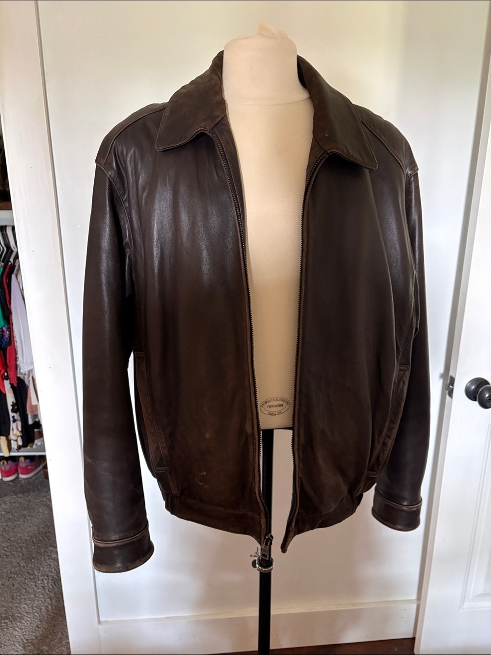 Marc New York Dark Brown Leather Bomber Jacket